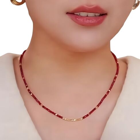 Handmade Colorful beaded necklace Gift - Lovely Choker necklace Christmas birthday gift for women (garnet -2.5MM) in Saudi Arabia