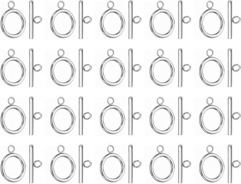 Patikil 10mm/0.39in dia Colasp Clasp ، 20 مجموعة 304 موصل Clasp Clasp مستدير من الفولاذ المقاوم للصدأ و T-Bar لمجوهرات صنع سوار القلادة Craft ، Silver in Saudi Arabia