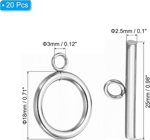 Patikil 10mm/0.39in dia Colasp Clasp ، 20 مجموعة 304 موصل Clasp Clasp مستدير من الفولاذ المقاوم للصدأ و T-Bar لمجوهرات صنع سوار القلادة Craft ، Silver in Saudi Arabia