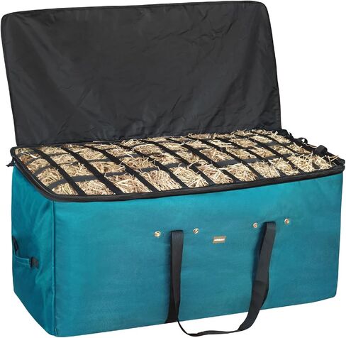 حقيبة Hay Bale ، 44 × 18 × 222 حقيبة قش كبيرة كبيرة مع تصميم بطيء في التغذية البطيئة للخيول الماعز حمار الأغنام ، حقيبة تخزين بيل الثقيلة في أكسفورد الثقيلة في الحظيرة (أسود) (أسود) in Kuwait