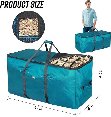 حقيبة Hay Bale ، 44 × 18 × 222 حقيبة قش كبيرة كبيرة مع تصميم بطيء في التغذية البطيئة للخيول الماعز حمار الأغنام ، حقيبة تخزين بيل الثقيلة في أكسفورد الثقيلة في الحظيرة (أسود) (أسود) in Kuwait