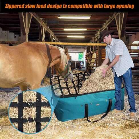 حقيبة Hay Bale ، 44 × 18 × 222 حقيبة قش كبيرة كبيرة مع تصميم بطيء في التغذية البطيئة للخيول الماعز حمار الأغنام ، حقيبة تخزين بيل الثقيلة في أكسفورد الثقيلة في الحظيرة (أسود) (أسود) in Kuwait