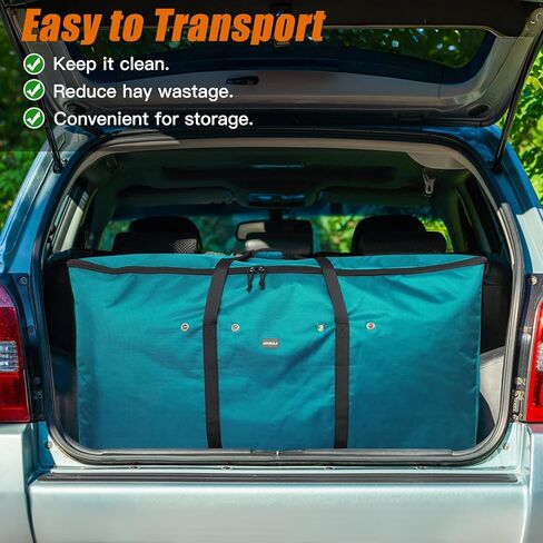 حقيبة Hay Bale ، 44 × 18 × 222 حقيبة قش كبيرة كبيرة مع تصميم بطيء في التغذية البطيئة للخيول الماعز حمار الأغنام ، حقيبة تخزين بيل الثقيلة في أكسفورد الثقيلة في الحظيرة (أسود) (أسود) in Kuwait