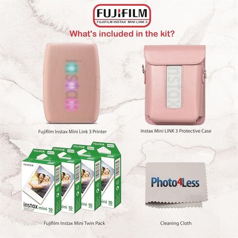 حزمة طابعة الهاتف الذكي FUJIFILM INSTAX Mini Link 3 (أخضر داكن) مع فيلم Fujifilm Instax Mini (40 ورقة)، وحقيبة حماية Instax Mini Link 3 in Saudi Arabia