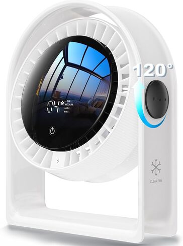 𝟐𝟎𝟐𝟓 𝐍𝐞𝐰 Air Circulator Desk مروحة هادئة ، مروحة صغيرة محمولة لغرفة النوم ، 4 سرعات تدفق هواء قوي ، عرض ذكي USB مروحة ، 120 درجة ، مراوح طاولة سطح المكتب لغرفة النوم المكتبية ، العاج الأبيض in Kuwait