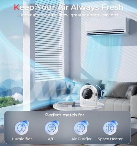 𝟐𝟎𝟐𝟓 𝐍𝐞𝐰 Air Circulator Desk مروحة هادئة ، مروحة صغيرة محمولة لغرفة النوم ، 4 سرعات تدفق هواء قوي ، عرض ذكي USB مروحة ، 120 درجة ، مراوح طاولة سطح المكتب لغرفة النوم المكتبية ، العاج الأبيض in Kuwait