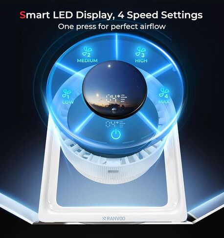 𝟐𝟎𝟐𝟓 𝐍𝐞𝐰 Air Circulator Desk مروحة هادئة ، مروحة صغيرة محمولة لغرفة النوم ، 4 سرعات تدفق هواء قوي ، عرض ذكي USB مروحة ، 120 درجة ، مراوح طاولة سطح المكتب لغرفة النوم المكتبية ، العاج الأبيض in Kuwait