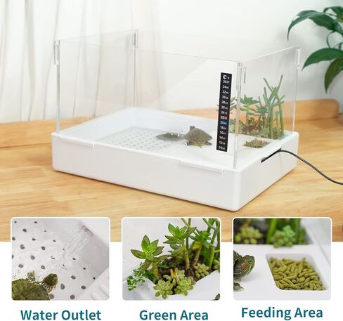 Scratch-Resistant Acrylic Turtle Tank (15.7×11.8×10 Inch) with Water Filter - Durable Reptile Habitat for Aquatic/Terrestrial Pets, Baby Turtles & Fish | Anti-Scratch Clear Terrarium Aquarium Combo in Saudi Arabia