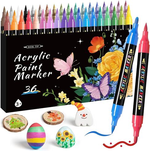 Dual Tip Acrylic Paint Markers, 48 Colors Paint Pens with Fine Tip and Brush Tip Pens, Acrylic Paint Pens for Paper, Pottery, Stones, Backpacks, Glass, Eggs, Fabrics, Plastics, handicrafts in Saudi Arabia