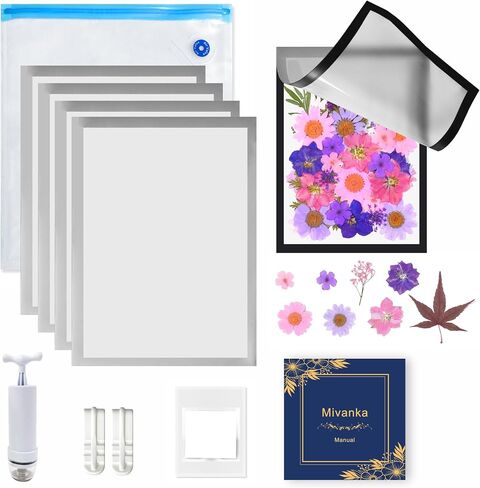 Magnetic Photo Frames with Vacuum Sealer Bag for Dried Flowers Preserve, Extend the Longtime of Dried Fowers, 5PCS Black Large Size for Flowers, Plants Save with Drying Plate in Saudi Arabia