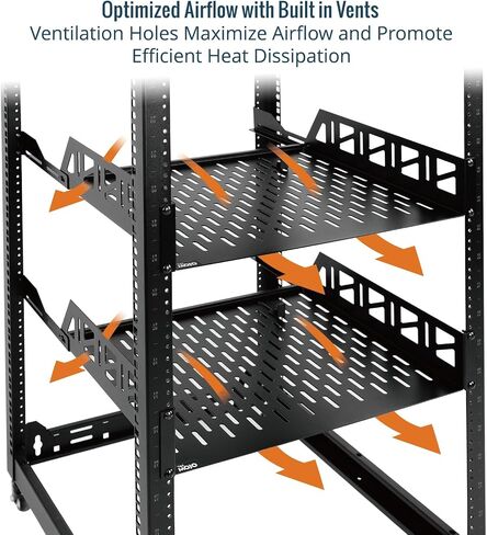 Tecmojo 2 Pack 2U Rack Shelf,19 inch Rack Mount Shelf 14 inch Depth,with Anti-Slip Stops,Server Rack Shelf and Network Shelf for 19 in Equipments, 55lbs Capacity of Vented 2U Shelf,Black,No Lip in Kuwait