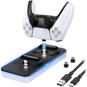 Controller Charger Accessories for PS5, Wireless Dual Control Power Adapter, DualSense Edge Docking Holder for PlayStation, Gaming Joystick Charging Dock Station, White
