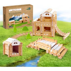 Jovi-mindly Dream House Building Blocks Set Wooden Blocks Toys (107 pcs) with Door and Windows, Educational Classic Wooden Blocks for Toddlers Ages 3+ Boys and Girls Aged,FSC Certified