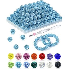 120PCS FIVEIZERO Rhinestone Beads for Jewelry Making, 10mm Crystal White Shiny Round Sparkle Crystal Clay Beads Bulk Sparkly Baseball Necklace Beads for Bracelets and DIY Crafts