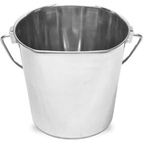 Heavy Duty Stainless Steel Flat Side Bucket 9 Quarts- Durable Food & Water Pail for Dogs, Horse, Kennels, Cages and Critter Crates - Enjoyable and Mess Free Multi-Purpose Pets Buckets