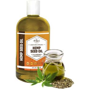 Organic Hemp Seed Oil (16 oz) Premium Cold Pressed Unrefined | 100% Pure Hemp Seed Oil for Skin, Face, Hair, Soap Making, Massage | Carrier for Essential Oils | Available in Bulk | 16 FL OZ