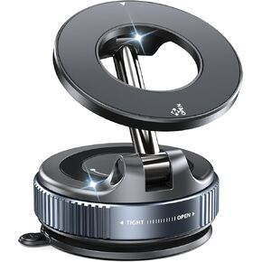 CreaDream Car Phone Mount for Magsafe, Ultra Strong Vacuum Magnetic Suction Cup Cell Phone Holder with 360° Rotation, Foldable Phone Holders for Your Car, Car Accessories for All Smartphones（Black）