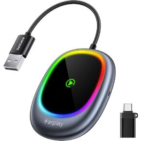 SYNCWIRE Wireless CarPlay Adapter for Apple iPhone (2025 Upgrade) – Instantly Converts Wired to Wireless Car Play Plug & Play Fast Auto-Connect Stable & Easy Use with Ambient Light for Cars 2016+