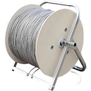 Single Spool Cable Stand Heavy-duty steel holder for commercial/industrial use, compatible with up to 12-inch reels, 100 lb capacity, ensures secure and organized cable distribution.13x16''