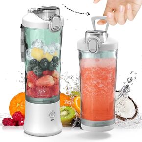 Upgraded Portable Blender,Personal Size Blender Big Power with 6 Food-Grade 430 SS Blades for Smoothies, Milkshakes,Freshly Squeezed Juices,BPA Free, 20 Oz for Outdoor Sports,Family and Travel (White)