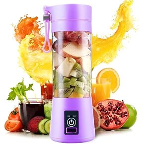 Portable Blender for Shakes & Smoothies – 14 Oz USB Rechargeable Mini Juicer Cup with Stainless Steel Blades, BPA-Free, Self-Cleaning Personal Blender for Travel, Gym, Office (Purple)