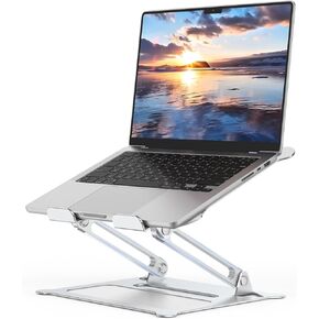 Aluminum Adjustable Laptop Stand, No Wobble Laptop Riser, Foldable Computer Notebook Stand Holder for 10-17" Laptops, Lightweight & Sturdy, Silver/A