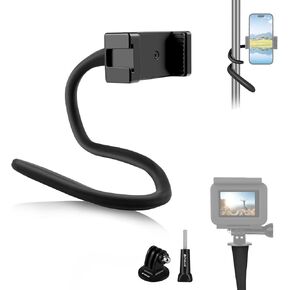 PULUZ Silicone Flexible Clip Mount Holder Can Be Used as Action Camera Selfie Stick,Flexible Phone Holder & Stroller Phone Mount with Phone Clamp and Adapter for Phones/Action Camera(Black)