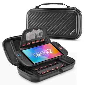 JSAUX Carrying Case Compatible with Nintendo Switch 2 2025, Protective Hard Shell Case with 15 Game Card Slots, Portable Travel Bag for Switch 2 Console and Accessories, Black