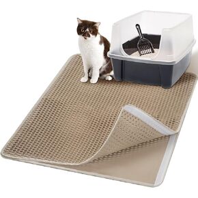 Cat Litter Mat, 30"x 24" Honeycomb Cat Litter Trapping Mat, Detachable Double Layer Cat Litter Box Mat, Urine Proof Waterproof Kitty Litter Mat, EVA Cat Litter Catcher Mat, Easy Clean, Washable, Gray