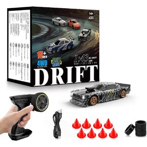 RC Drift Car, 1/43 Mini RC Drift Car with Gyroscope, 2.4GHz Full Proportional Remote Control Car, 4WD High Speed Race Car with Lights, Racing Tires, RC Model Cars Gift for Adults, Kids, Boys, Girls