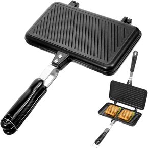 Hemoton Sandwich Pan,Double Side Pancake Breakfast Cooking Skillet,Non-Stick Sandwich Maker,Sandwich Baking BBQ Grill Pan,Kitchen Breakfast Frying Pans,Electric Skillet Maker Aluminum Snack Clamshell