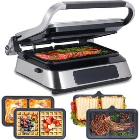 Sandwich Makers & Panini Presses, Waffle Maker Panini Press Combo, Gourmet Sandwich Maker with LCD Display Control Panel, Suitable for Any Type or Size of Food, Detachable Drip Tray