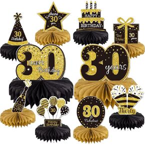 Gexolenu 10 Pcs 30th Birthday Honeycomb Centerpieces Gold Black Cheers to 30 Years Birthday Centerpieces Tables Toppers for 30th Birthday Decorations 30 Fabulous Birthday Party Decorations Supply