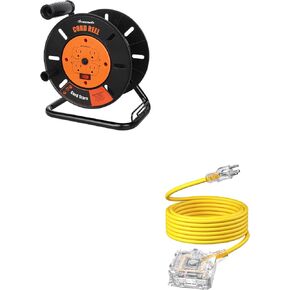DEWENWILS Extension Cord Storage Reel with 4-Grounded Outlets+DEWENWILS 25FT Outdoor Heavy Duty Extension Cord