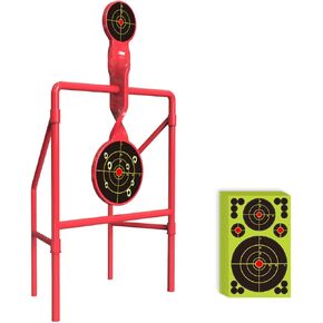 Metal Hunting Targets - Double Blast Spinner Shooting Target Set with 2.8" & 4.5" Spinning Plates, Ideal for 9mm Pistols, Includes 50-Pack High Visibility Bullseye Splatter Paper Targets