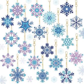 Tondiamo 20 Pcs Diamond Painting Keychain Kits 5d DIY Winter Snowflake Diamond Art Pendants Double Sided Hanging Key Chains for Christmas Party Decoration Kids DIY(Snowman Style)