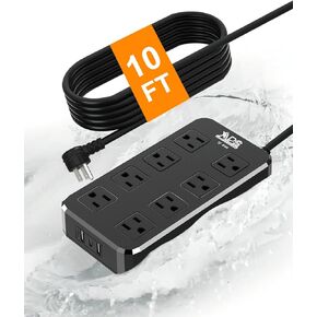Outdoor Power Strip Weatherproof, Waterproof Surge Protector with 8 Wide Outlet with 3 USB Ports, 6FT Extension Cord,1875W Overload Protection,Outlet Extender for Christmas Lights ETL Listed Black