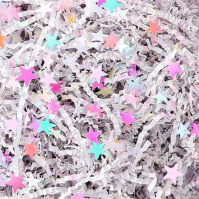 Jansun Valentine's Day Red Pink White Crinkle Cut Paper, 115g/4oz Shred Filler with Red Pink Heart Confetti for Gift Wrapping Craft DIY Basket Filling Holiday Party Decorations