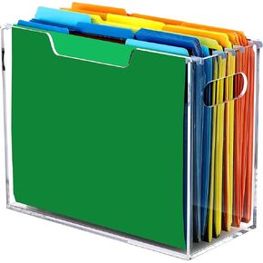 DINGHUO Acrylic File Organizer, Letter Size Hanging File Folder Organizer Box, Clear Portable File Storage Box with Handles, Desktop File Holder for Home, School -1 Pack