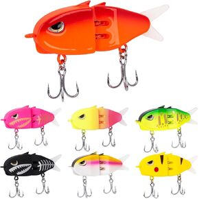 7 Pcs Swimbait Fishing Lures, Slow Sinking Swimming Bait with Double Hook, Mini Multi Jointed Bass Pike Fishing Bait Tackle, Hard Body Perch Glider