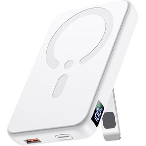 for Magsafe Portable Charger, 12000mAh Wireless Magnetic Power Bank with Stand and USB C in/Out Fast Charging, for Magsafe Battery Pack Compatible with iPhone 15/14/13/12 Pro/Pro Max-Pearl White