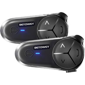 BETOWEY S5 Motorcycle Bluetooth Intercom for 10 Riders, Helmet Bluetooth Headset V5.3 with Audio Multitasking, 2 Type Microphone Speakers/Noise Reduction, 2 Pieces