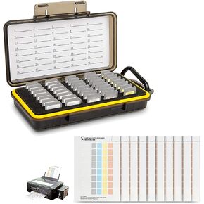 40 Slots Memory Card Case + 480 Count Printable Card Labels: Camera Memory Card Holder Organizer with Memory Card Labels for SD SDHC SDXC Cfexpress Card
