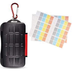 12 Slots Memory Card Case + 120 Count Card Labels: Water-Resistant Camera Memory Card Holder Organizer with Memory Card Labels for SD SDHC SDXC Card
