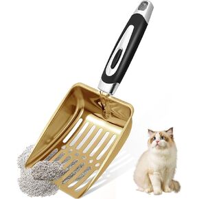 Cat Litter Scoop, Non-Stick Plated Aluminum Alloy Sifter, Kitty Metal Scooper,Easy to Clean,Heavy Duty,Suitabla cat Scooper for Cat Litter Box(Black)