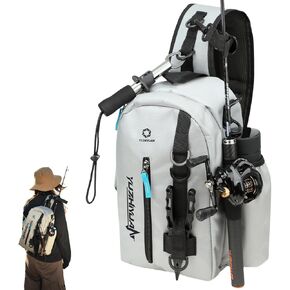 Small Fishing Bag with Rod Holder, Portable & Lightweight, Fishing Sling Tackle Bag – Fits Tackle Boxes & Gear, Fishing Gifts for Men