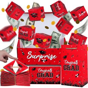 ZOIIWA Graduation Money box Surprise Gift Box Explosion 2024 Congrats Grad Money Box Explosion for Cash Gift Pull Black Gold 12 Bounces Pop Up Box for High School College Grad Decoration Party Favors