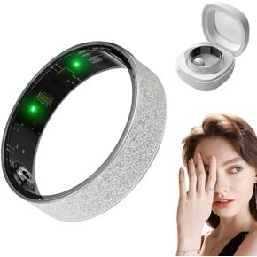 Matte Smart Rings for Women Men with Charging Case, Fitness Sleep Step Tracker, No Subscription Fee, IP68 Waterproof Smart Ring Compatible with iPhone & Android (Silver, 9#)