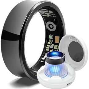 Smart Ring - Health Tracker for Men/Women - Sleep Tracking Wearable - Heart Rate - Fitness Tracker - Blood Oxygen Monitoring - No App Subscription - Up to 5 Days of Battery Life - Black Size 8