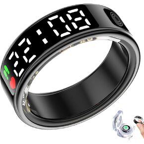 Black Smart Ring for Men Women,Health Ring with Display Screen & Touch Button, Bluetooth Connection,IP68, Fitness Ring Tracks Heart Rate/Sleep/Steps/Sports Activities/Blood Oxygen (Black, 10)
